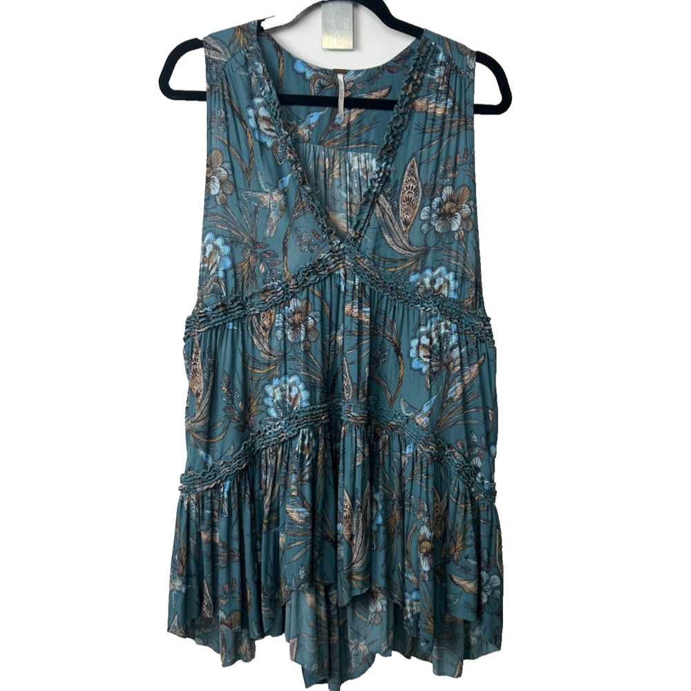 Free People Purple Haze Floral Tunic Top Women’s S Oversized Sleeveless Boho B11